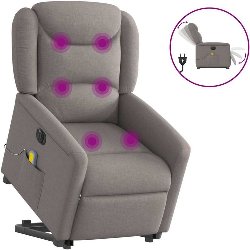 vidaXL Sta-op-massagestoel elektrisch verstelbaar stof taupe