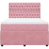 vidaXL Boxspring met matras fluweel roze 140x190 cm