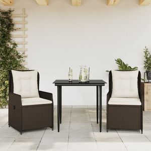 vidaXL 3-delige Tuinset met kussens poly rattan bruin