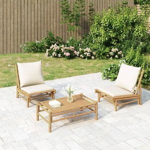vidaXL 3-delige Loungeset met kussens bamboe crèmewit