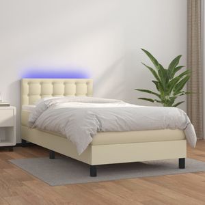 vidaXL Boxspring met matras en LED kunstleer crèmekleurig 100x200 cm