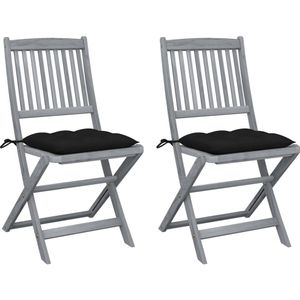 vidaXL - Tuinstoelen - 2 - st - inklapbaar - met - kussens - massief - acaciahout