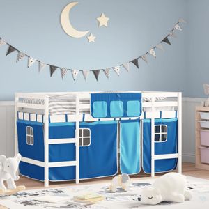 vidaXL - Kinderhoogslaper - met - gordijnenx190 - cm - grenenhout - blauw