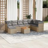 vidaXL - 9-delige - Loungeset - met - kussens - poly - rattan - gemengd - beige