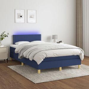 VidaXL Boxspring met Matras en LED Stof Blauw 120x200 cm