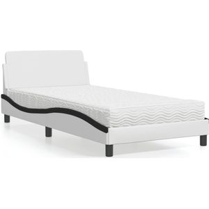 vidaXL Bed met matras kunstleer wit en zwart 100x200 cm