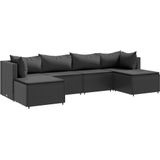 vidaXL 6-delige Loungeset met kussens poly rattan zwart