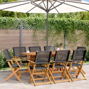 vidaXL Tuinstoelen 8 st inklapbaar poly rattan en massief hout zwart