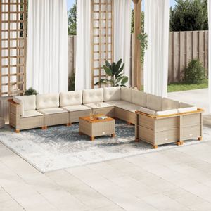 vidaXL - 11-delige - Tuinset - met - kussens - poly - rattan - beige