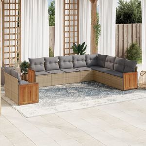 vidaXL 10-delige Loungeset met kussens poly rattan beige