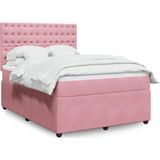 vidaXL Boxspring met matras fluweel roze 160x200 cm