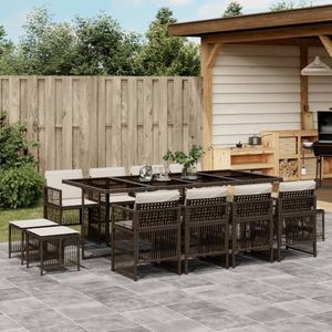 vidaXL - 13-delige - Tuinset - met - kussens - poly - rattan - bruin