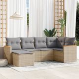 vidaXL 6-delige Loungeset met kussens poly rattan gemengd beige