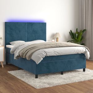 vidaXL Boxspring met matras en LED fluweel donkerblauw 140x190 cm