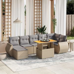 vidaXL 8-delige Loungeset met kussens poly rattan beige