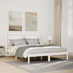 vidaXL Bedframe extra lang zonder matras massief hout wit 160x220 cm