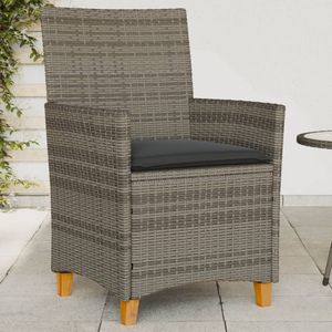 vidaXL Tuinstoelen 2 st met kussens poly rattan en massief hout grijs