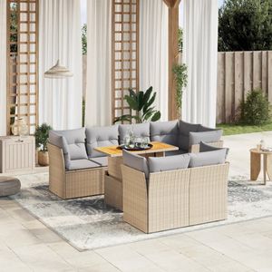 vidaXL 8-delige Loungeset met kussens poly rattan beige