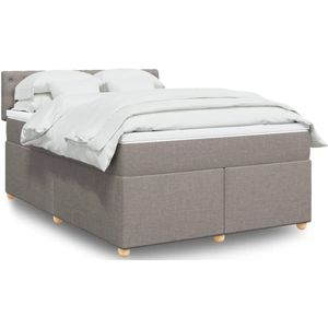 vidaXL Boxspring met matras stof taupe 140x200 cm