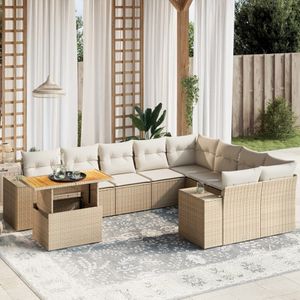 vidaXL 10-delige Loungeset met kussens poly rattan beige