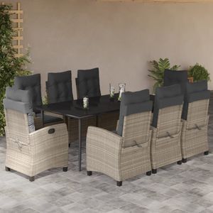 vidaXL 9-delige Tuinset met kussens poly rattan lichtgrijs