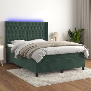 vidaXL Boxspring met matras en LED fluweel donkergroen 140x200 cm