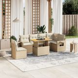 vidaXL 7-delige Loungeset met kussens poly rattan beige