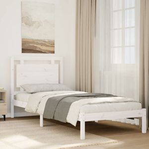 vidaXL Bedframe extra lang zonder matras massief hout wit 100x220 cm