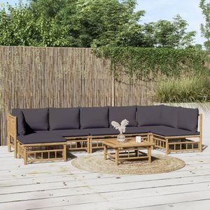 VidaXL 8-delige Loungeset met Kussens - Bamboe Donkergrijs
