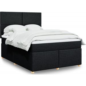 vidaXL Boxspring met matras stof zwart 140x200 cm