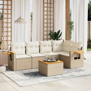 vidaXL 6-delige Loungeset met kussens poly rattan beige