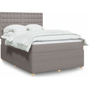 vidaXL Boxspring met matras stof taupe 140x190 cm