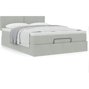 vidaXL Ottoman bed met matras 140x200cm fluweel lichtgrijs