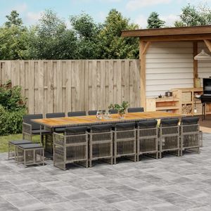vidaXL 17-delige Tuinset met kussens poly rattan grijs