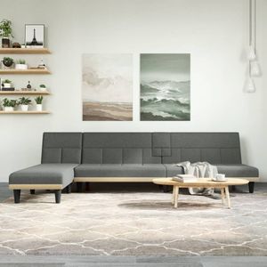 vidaXL Slaapbank L-vormig 255x140x70 cm stof donkergrijs