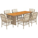 vidaXL 7-delige Tuinset met kussens poly rattan beige