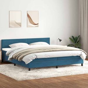 vidaXL Boxspring met matras fluweel donkerblauw 180x210 cm