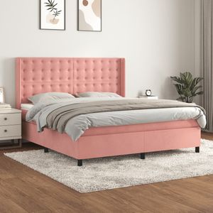 vidaXL Boxspring met matras fluweel roze 180x200 cm