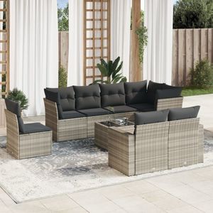 vidaXL - 9-delige - Loungeset - met - kussens - poly - rattan - lichtgrijs