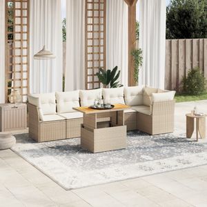 vidaXL 7-delige Loungeset met kussens poly rattan beige