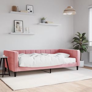 vidaXL Slaapbank met matras 100x200 cm fluweel roze