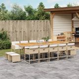 vidaXL 15-delige Tuinset met kussens poly rattan beige