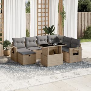 vidaXL 8-delige Loungeset met kussens poly rattan beige