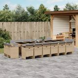 vidaXL 17-delige Tuinset met kussens poly rattan gemengd beige