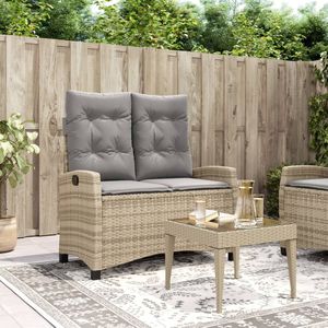 vidaXL Tuinbankje verstelbaar met kussens poly rattan beige