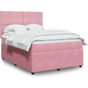 vidaXL Boxspring met matras fluweel roze 160x200 cm