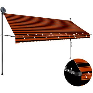 vidaXL - Luifel - handmatig - uitschuifbaar - met - LED - 350 - cm - oranje - en - bruin