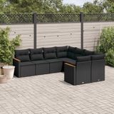 vidaXL - 8-delige - Loungeset - met - kussens - poly - rattan - zwart