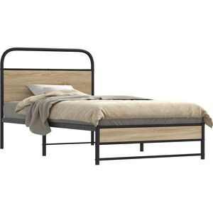 vidaXL - Bedframe - zonder - matras - bewerkt - hout - gerookt - eiken - 90x200 - cm