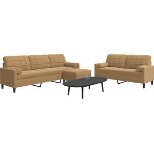 vidaXL 3-delige Loungeset met kussens en bolsters fluweel bruin
